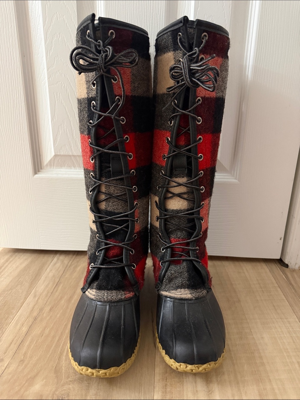 RARE - DISCONTINUED LL BEAN Buffalo Plaid Knee High Wool Bean Boots - Winter - Picture 3 of 7